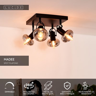 Lucide MADEE - Spot plafond - 4xE14 - Noir